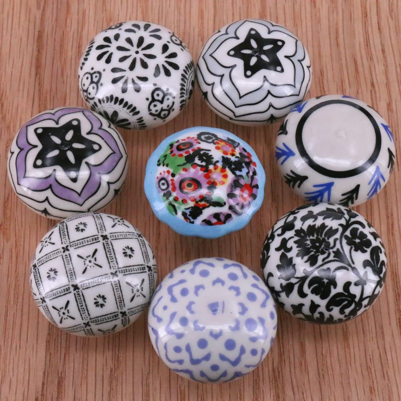 1PC Assorted Black Blue & White hand painted Ceramic knobs  Kitchen Bedroom Furniture Door Cabinets Cupboard Pulls and handles