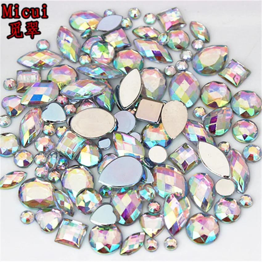 22g About 300pcs Mixed Shape Sizes Acrylic Rhinestones 3D Nail Art Crystal Stones Non Hotfix Flatback Craft DIY Decorations MC38