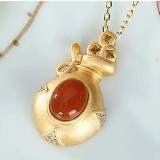 NaturalOriginal enamel porcelain craftYuanbao Pendant Necklace Chinese style retro Bohemian light luxury women's jewelry