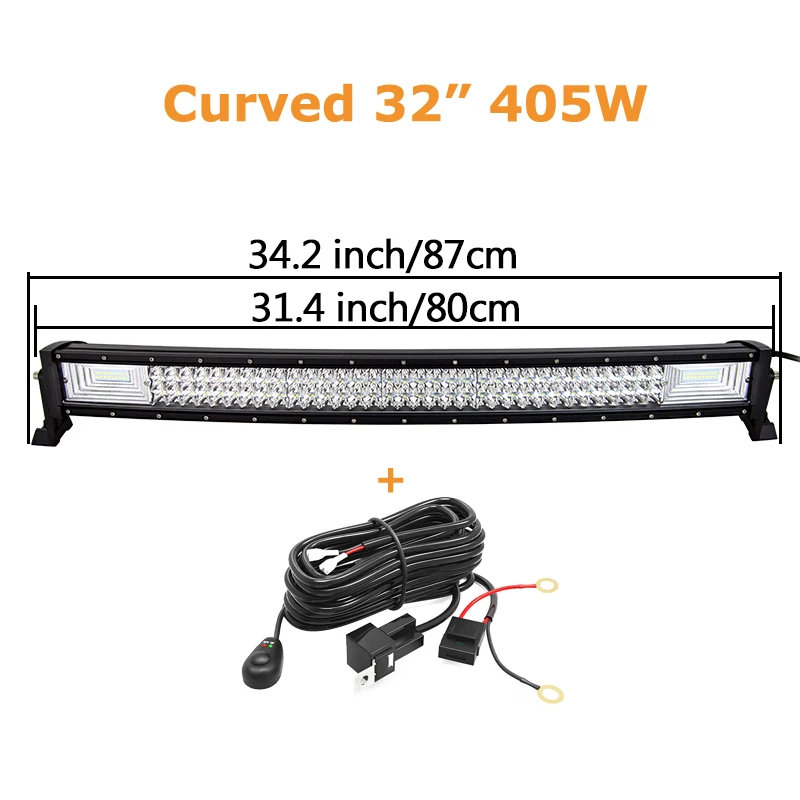 22 32 42 52 inch 270 W 405 W 7d Off Road Led-lichtbalk Gebogen LED-rijverlichting 4x4 Offroad Truck SUV ATV Tractor Boot 12v 24v