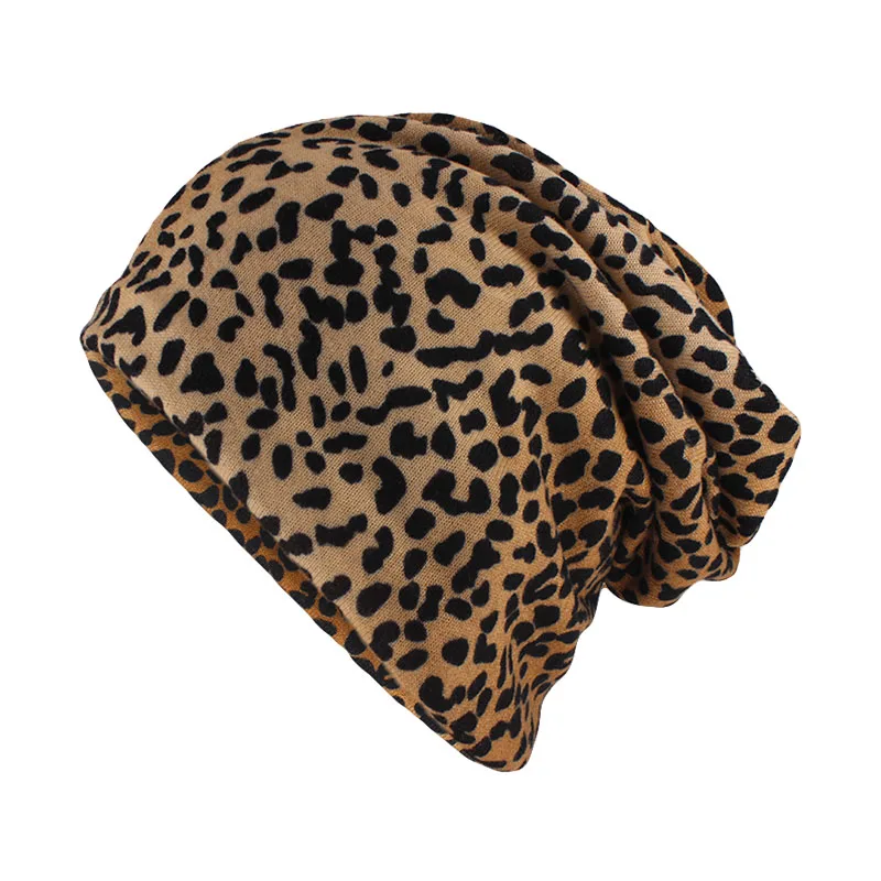 

New Top Fashion Women Hat Striped Female Beanies Skullies Casual Polyester Leopard Scarf Cap Two Used Autumn Spring Warm Hats