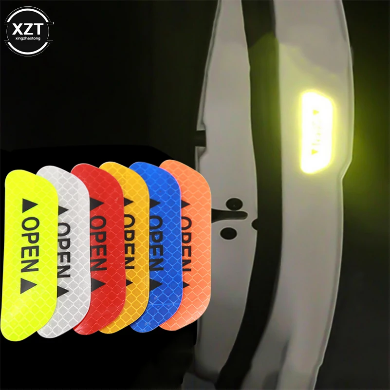 4pcs Car Door Stickers Universal Safety Warning Mark OPEN High Reflective Tape Auto Exterior Motorcycle Bike Helmet Sticker