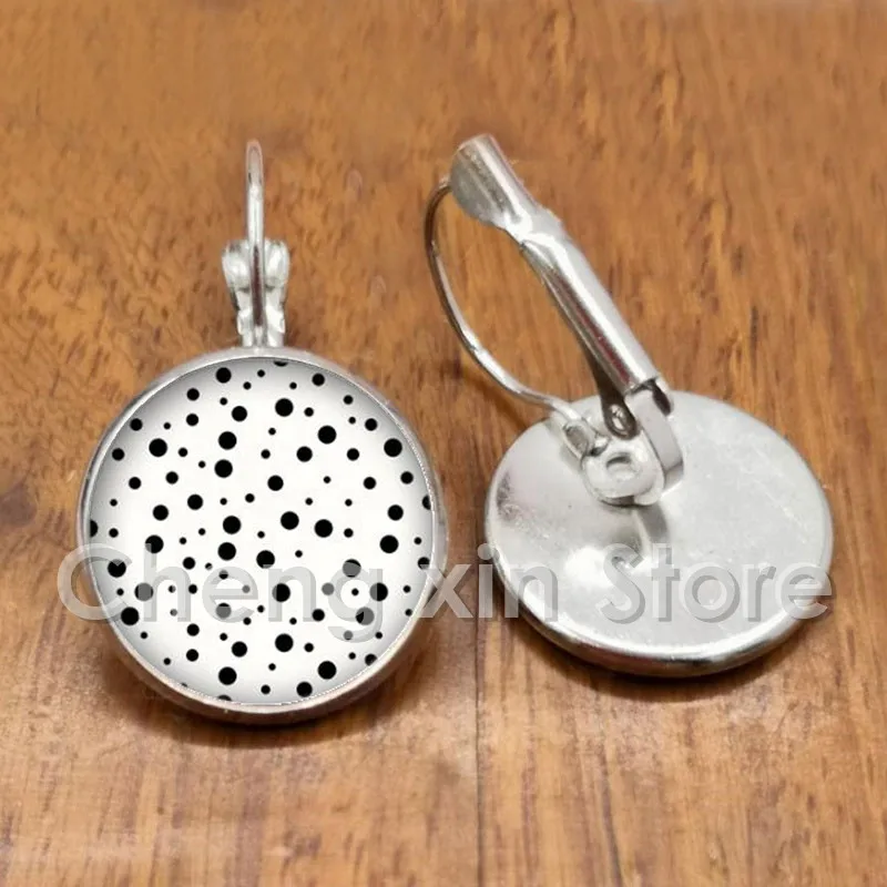 Classic red black polka dot pattern round glass convex round dome earrings handmade jewelry