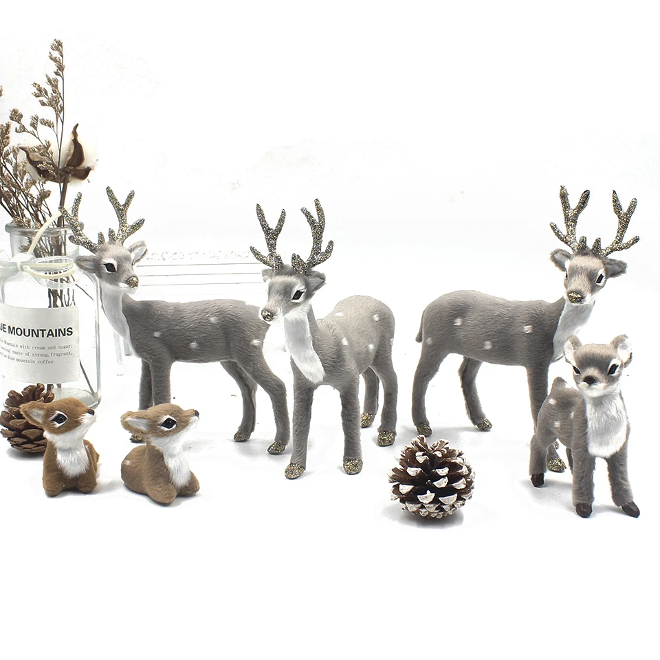 Simulation Christmas Deer Model Favor Xmas Home Decoration Craft Ornaments Display Table Reindeer Elk Animal Miniatures Kid Gift