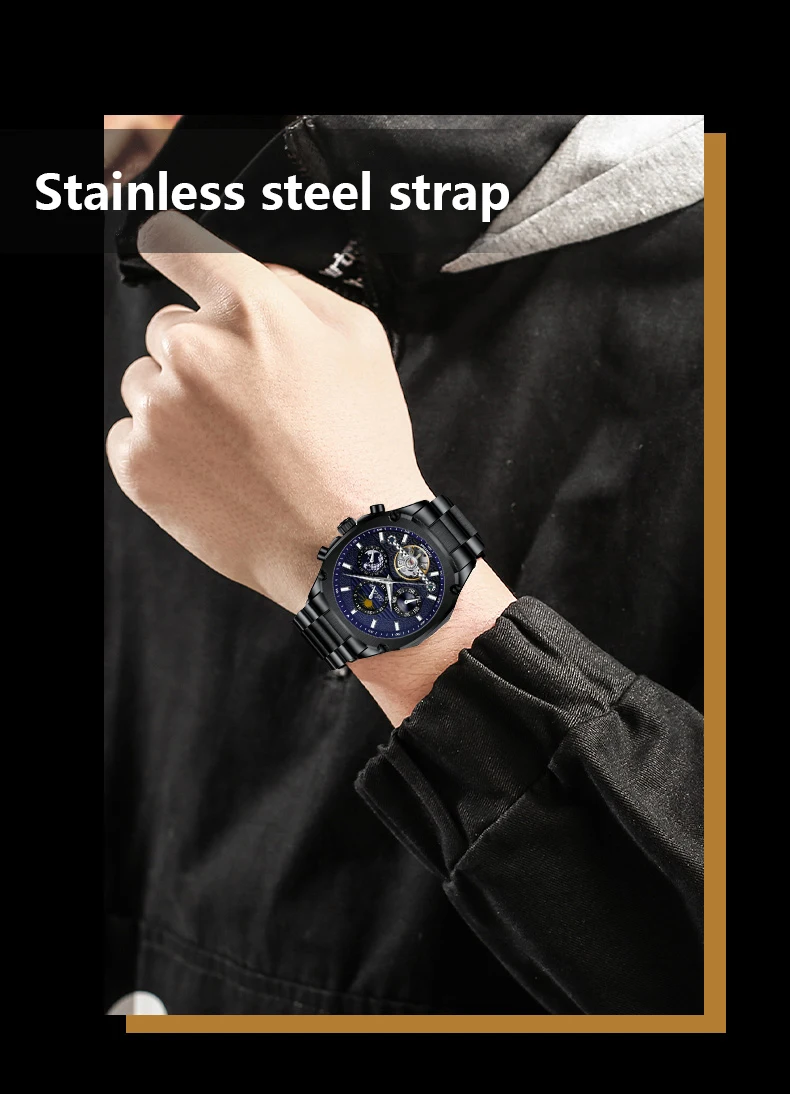 Square Men Watch Top Brand Mens Mechanical Watches Automatic Tourbillon Skeleton Watch Men Calendar Relogio Masculino dropship