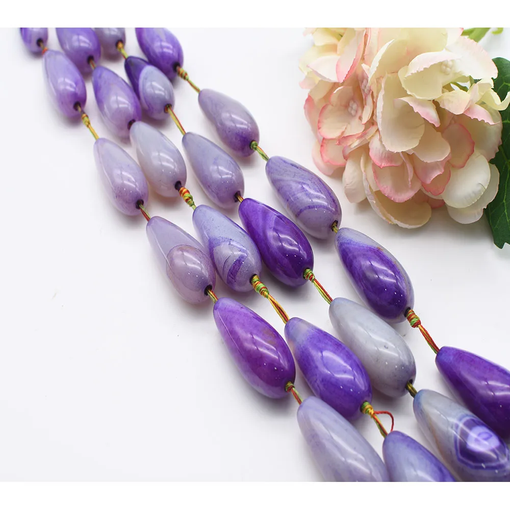 

49x20mm Natural water drop Dream purple stripe Agate stone beads For DIY Bracelet Necklace Jewelry Making Strand 15"