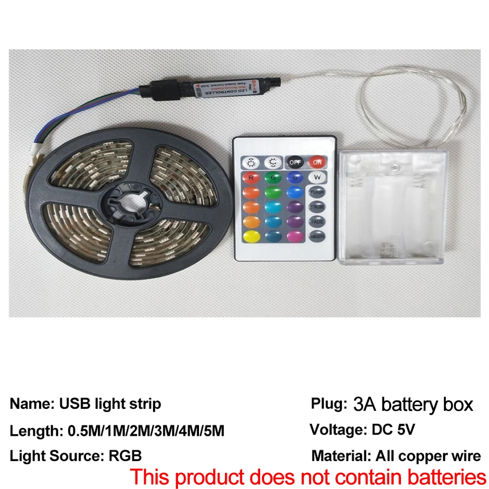 RGB led strip DC5V SMD5050 LED flexible waterproof light  battery power supply with remote control TV decoration lights lighting