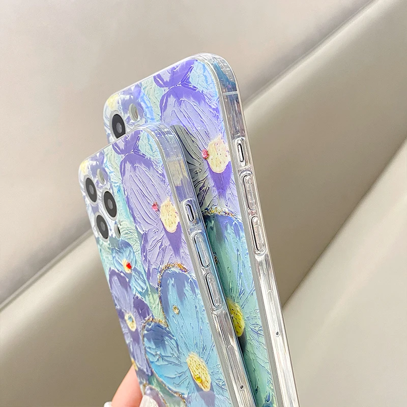 Luxury Fashion Retro Flowers Laser Phone Case For iPhone 11 12 13 14 15 16 Pro MAX X XS XR 7 8 Plus SE Soft Shockproof Cover image 5