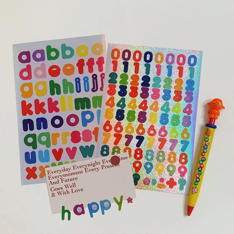 2Pc/Set Ins Best Dazzling Laser English Alphanumeric Stickers Diary Kawaii Notebook Sealing Stickers Stationery Label Sticker