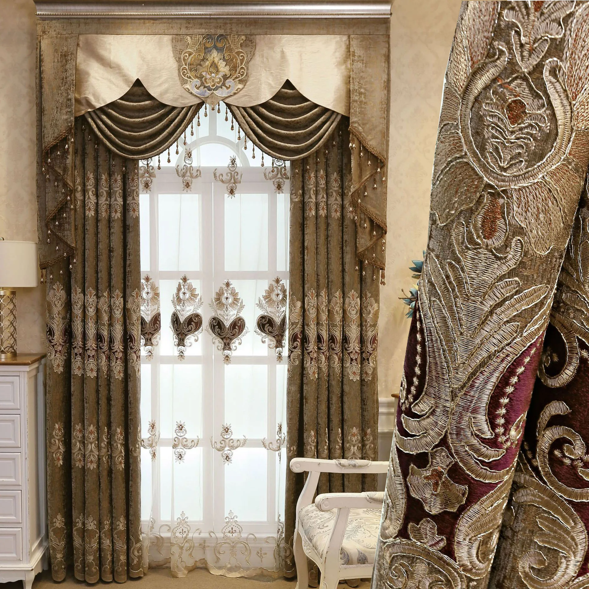 

New living room bedroom chenille taped velvet embroidered curtains curtains for bedroom valance curtains for living room