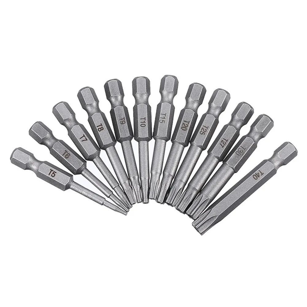 50mm Torx Screwdriver Bits With Hole T5, Torx6, T7, T15 T20 T25 T27 T30 1/4 Inch Hex Shank Electric Screw Driver Star Bit Set