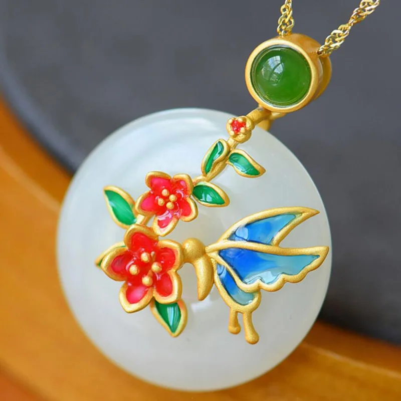 2021 Classic 925 Sterling Silver Necklaces For Women Exquisite Enamel Peony Jade Pendant Necklace Jewelry Lady Anniversary Gifts