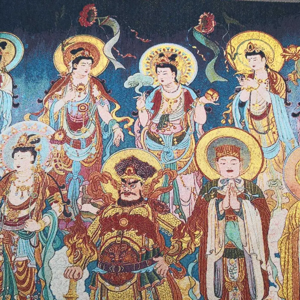 36 inch Tibet Silk embroidery gold silk embroidery,Many gods and Buddhas Thangka Paintings Mural