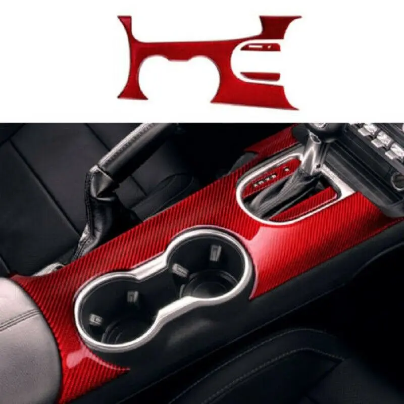 

Red Real Carbon Fiber Car Interior Gear Shift Box Panel Cover Trim For Ford Mustang 2015-2020 3pcs