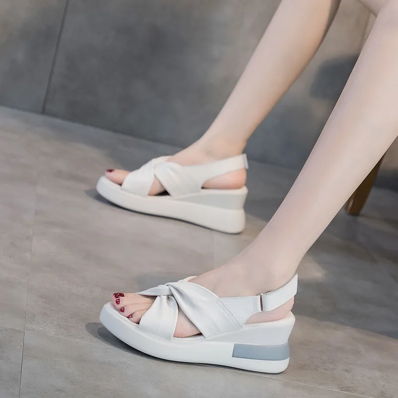 DRKANOL Fashion Trend Women Wedges Sandals 2024 Summer Open Toe Fish Mouth Bow-knot High Heel Shoes Casual Platform Sandals