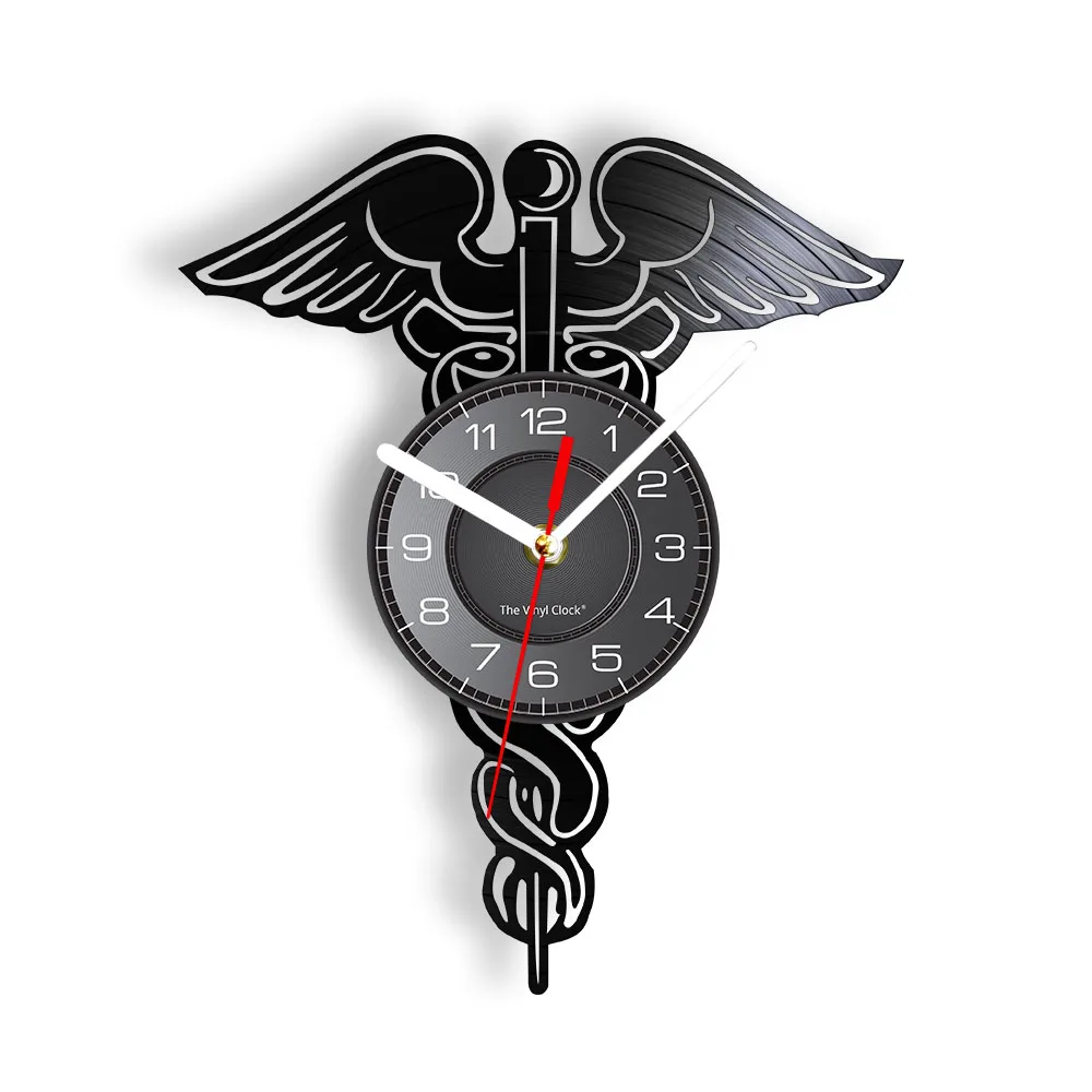 Medical Hospital Symbol Vinyl Album Record Wall Clock Health Care Snake Wings Art Decor Timepieces Doctor Nurse Nursing Watch