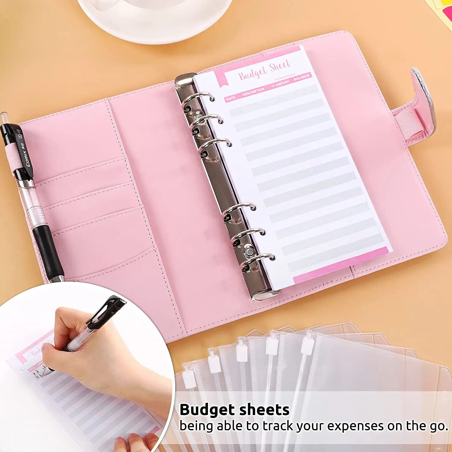 A6 Budget Binder Noteboook with Cash Envelopes System,Expense Budget Sheets,Category Stickers,for Budgeting and Saving Money