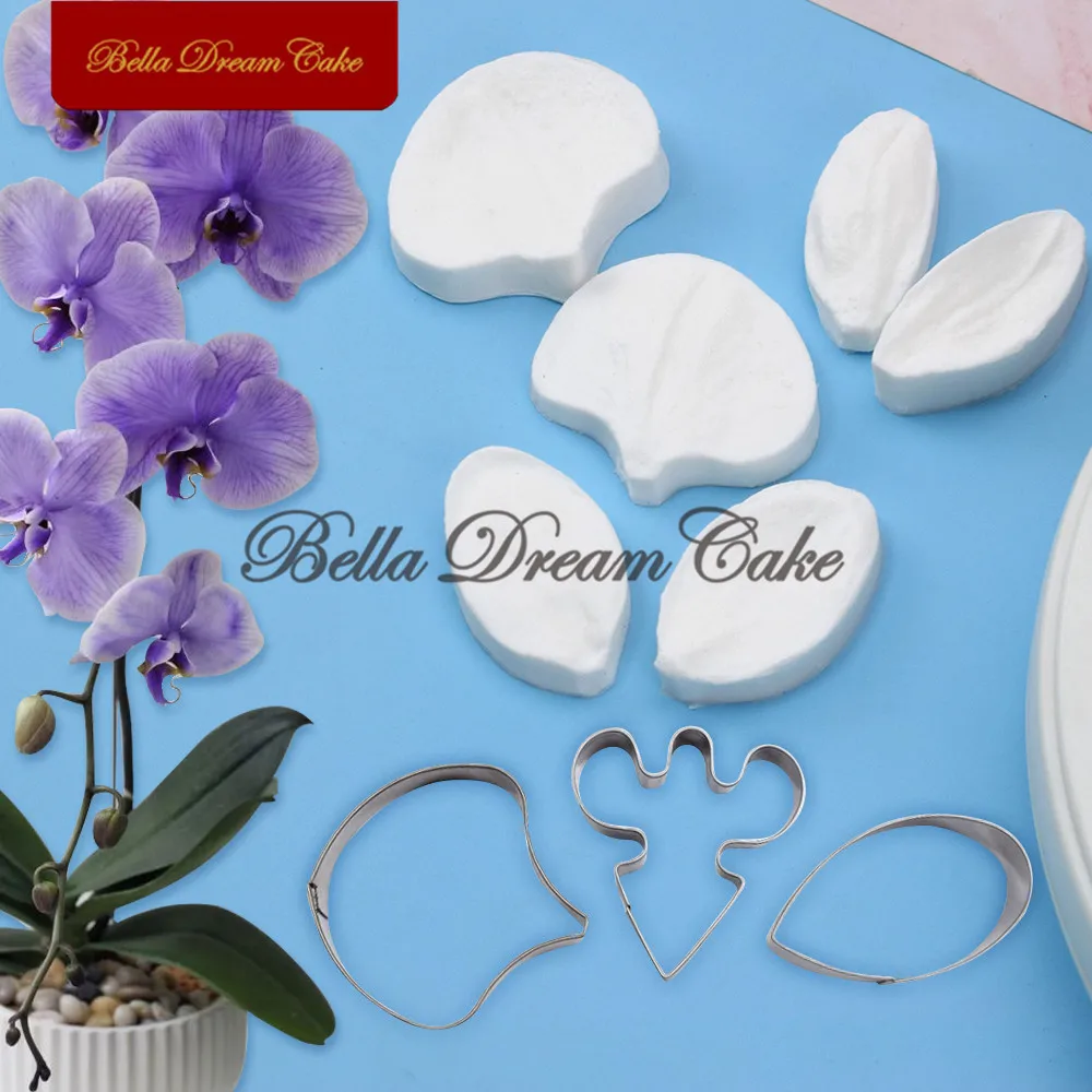 9pcs Orchid Petal Leaf Silicone Veiner Mold Stainless Steel Cutter DIY Fondant Flower Clay Mould Cake Decorating Tools Bakeware