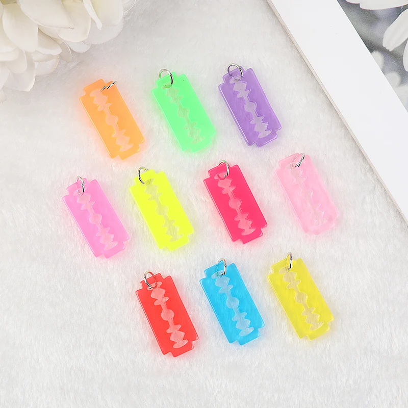 10Pcs Resin Razor Charms  Glitter Jelly Color Blade Crafts Jewelry Findings and Components for Necklace Earring  Keychain Diy