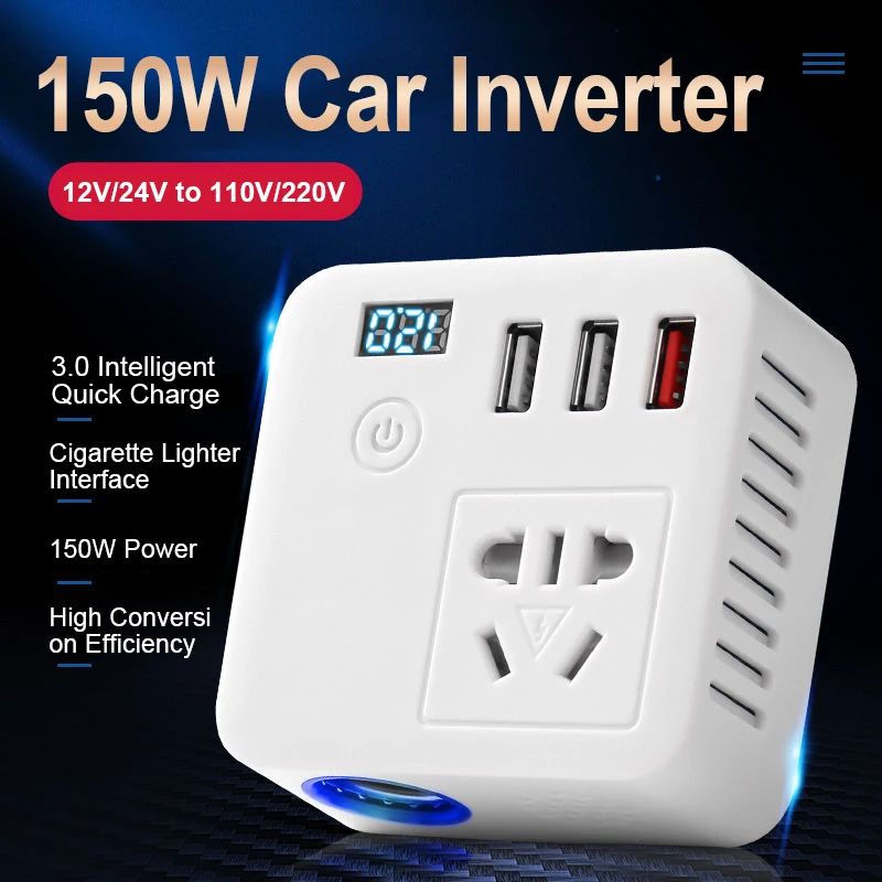 150W Car Power Inverter 12V to 220V Digital Converter Auto Charger Converter Adapter Modified Sine Wave Universal Socket