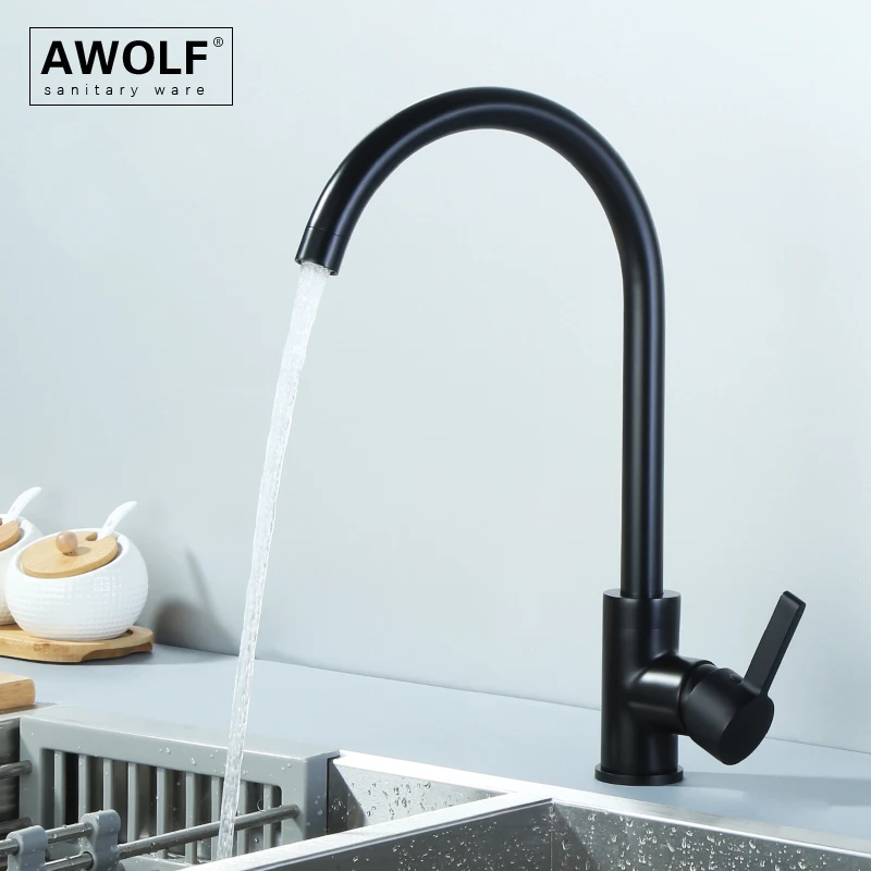 Solid Brass Kitchen Sink Faucet Matt Black Deck Mounted Brushed Gold Single Hole Handle Hot And Cold Water Mixer Tap ML8127