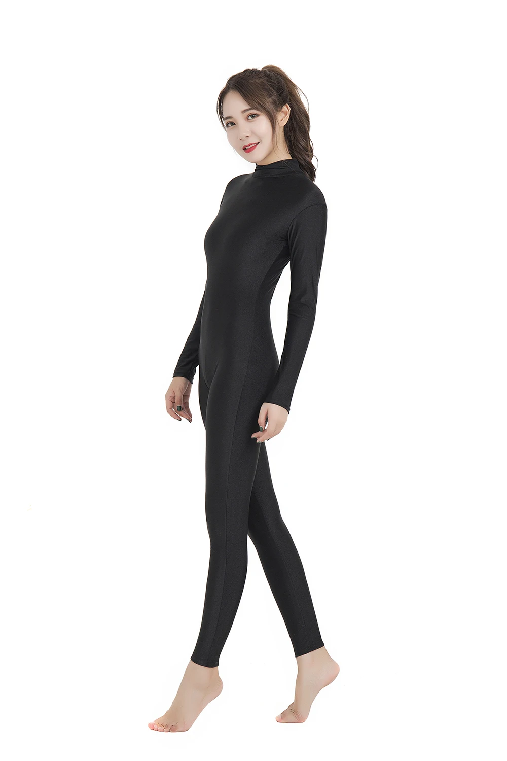 Speerise النساء الياقة المدورة الباليه Dancewear Unitard طويلة الأكمام دنة رداء لليوجا الجمباز الرجال Zentai ارتداءها تأثيري