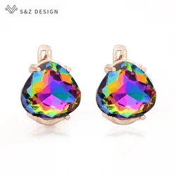 S&Z DESIGN New Fashion Heart-shaped Triangular Crystal Dangle Earrings For Women 585 Rose Gold Color Jewelry
