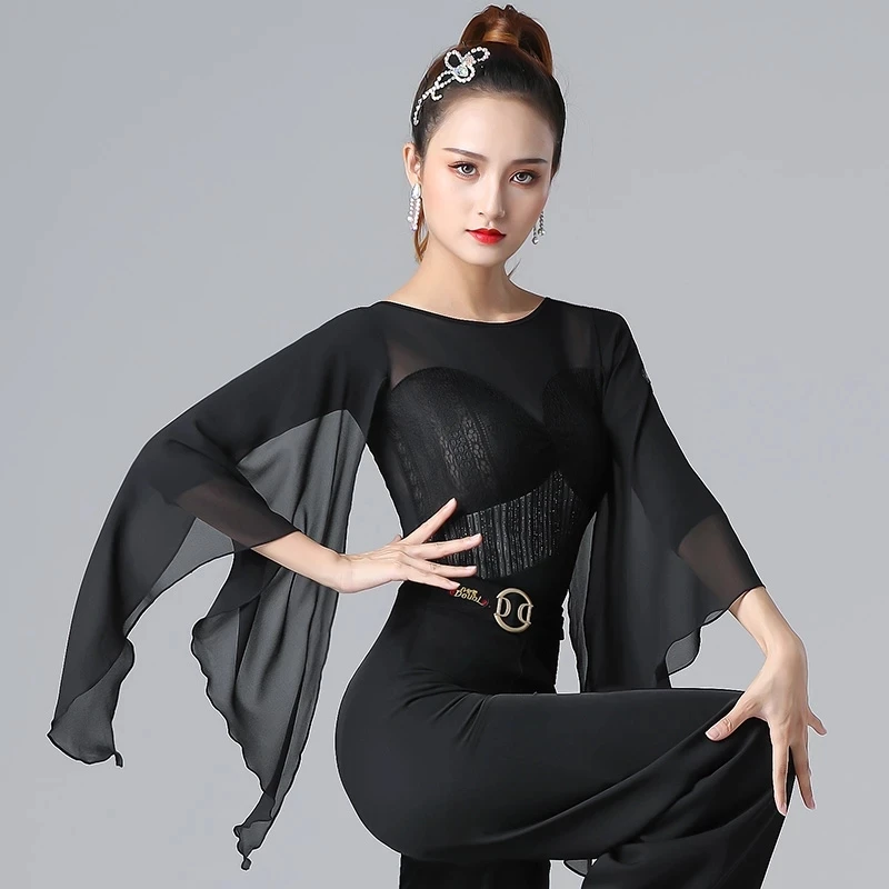 fashion modern dance tops women's long sleeve national standard Latin dance clothes Salsa Tango Samba Chacha Training Shirts