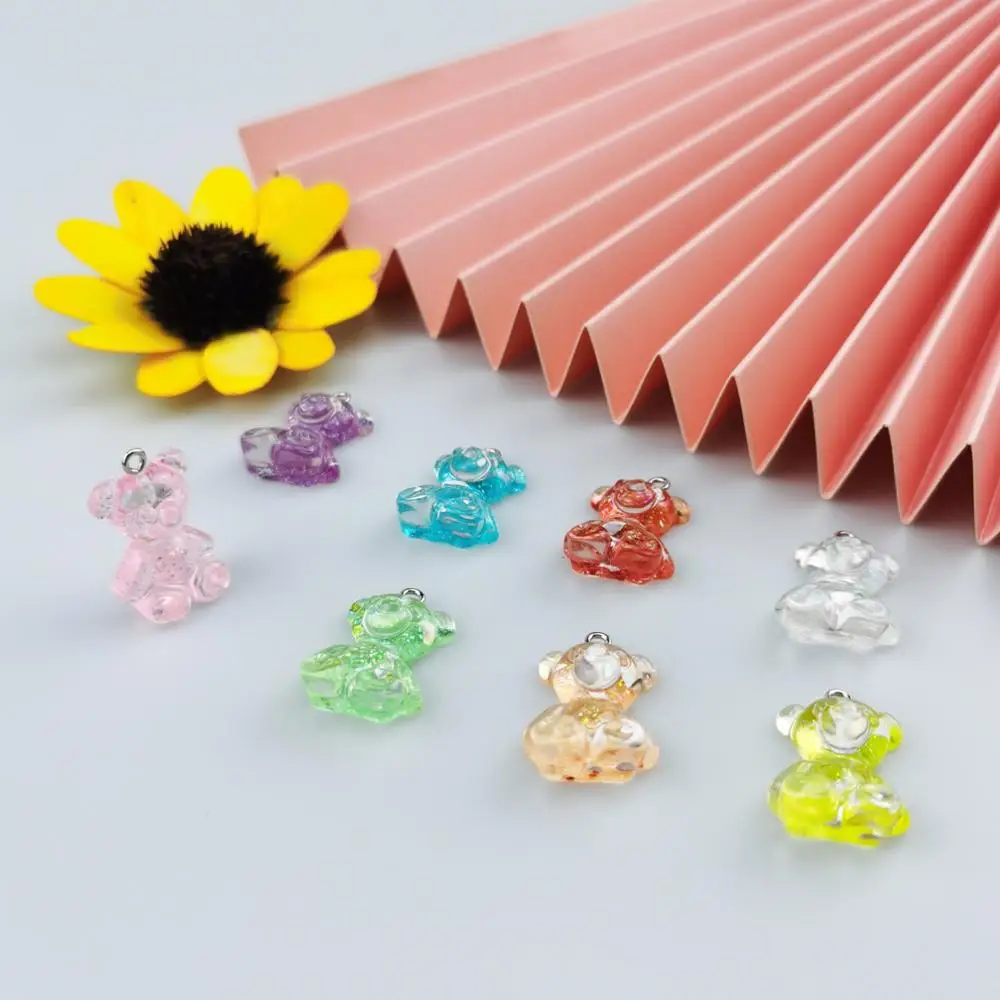 20Pcs 3D Glitter Gummy Bear Resin Charms Fit DIY Necklace Bracelet Earrings Jewelry Making Findings Cute Bears Pendants 17*25mm