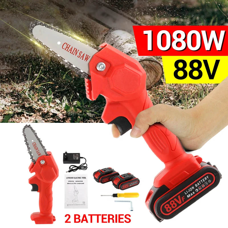 

4 Inch 88VF 11080W Mini Electric Saw Chainsaw Wood Cutter With Rechargeable Battery Woodworking Pruning One-handed Garden Tool