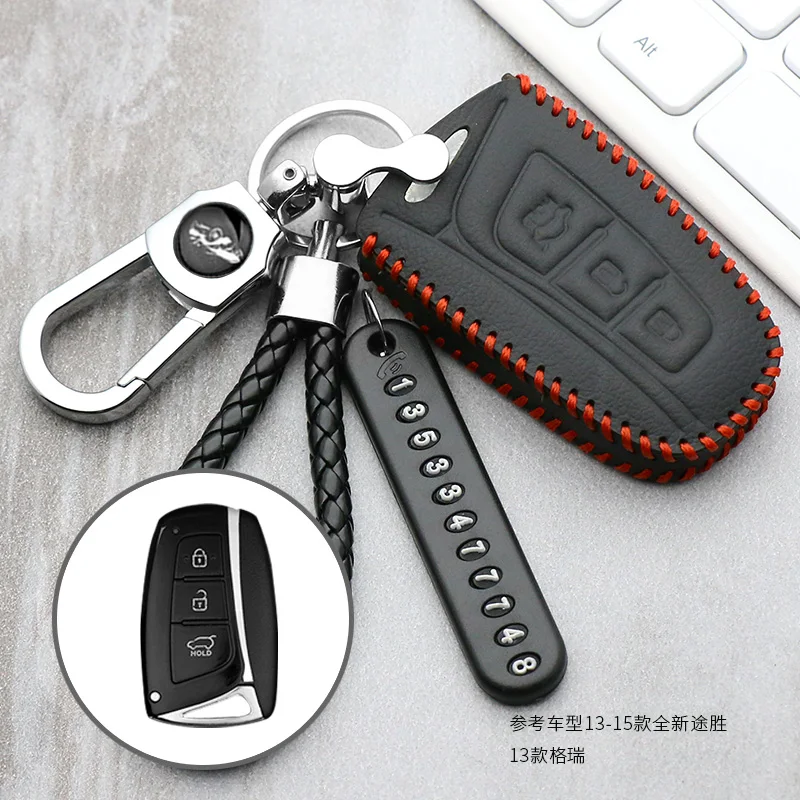 

Leather Car Remote Key Fob Shell Cover Case For Hyundai Santa Fe Grand ix45 Centennial Genesis car styling