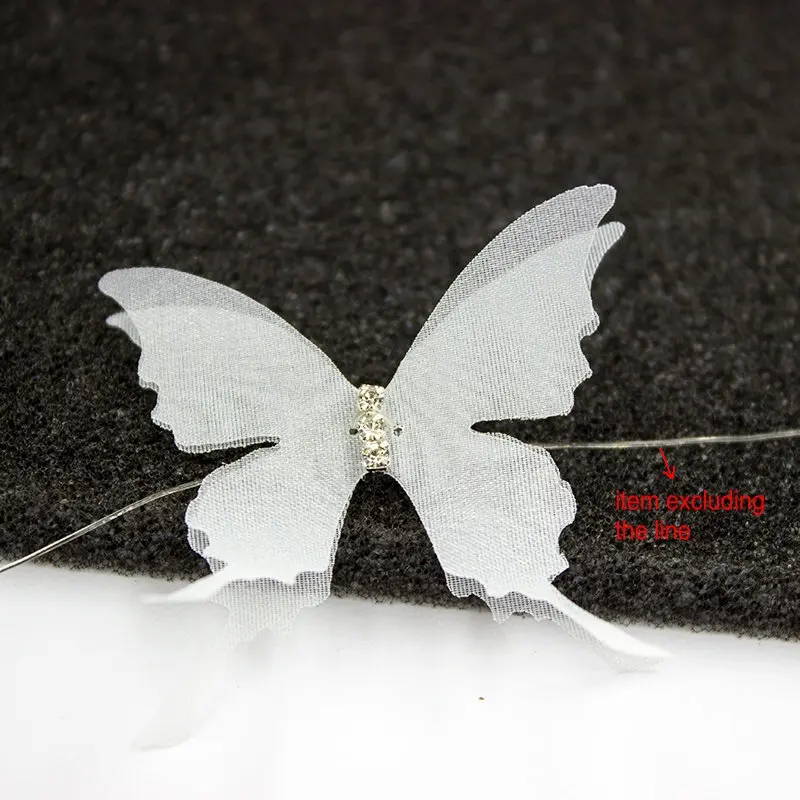 100PCS White Organza Swallowtail butterfly Appliques Sheer Chiffon Butterflies Double-Layer w/ rhinestone for Party Decoration
