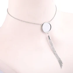 5pcs Stainless Steel Tassel Chain Necklace Bezel Blanks Fit 16mm 18mm 20mm 25mm Cabochon Pendant Base Setting Trays Diy Findings