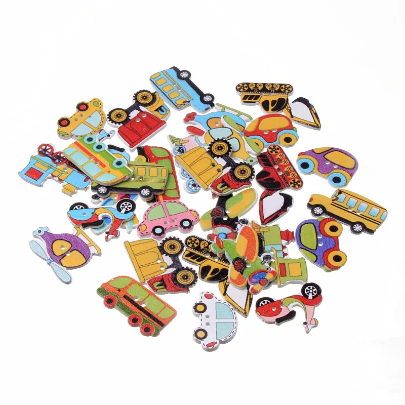 50pcs Mixed Vehicles Wooden Sewing Buttons For Clothing Crafts Scrapbooking DIY Fabric Needlework Button Decorative Accessory
