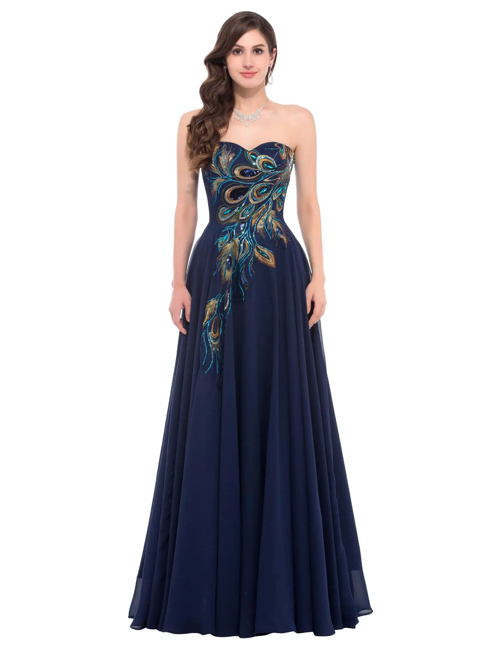 

Fashion Peacock Appliques Chiffon Evening Dress Vestido Longo Sweetheart Off-Shoulder Lace-up Celebrity Formal Party Gown Hot