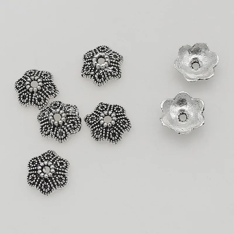 100pcs/Lot Ethnic Dark Silver Color Dots Flower Bead Caps 11mm Earrings Bracelets Beaded Tassel End Caps Charms DIY Jewelry Make