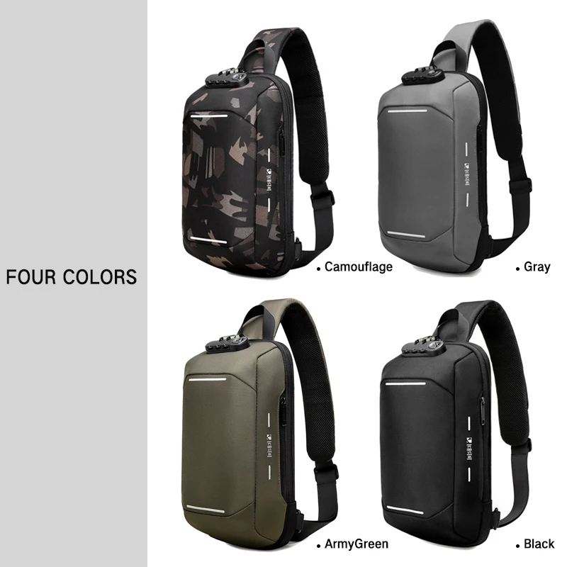 inrnn Multifunction Men Chest Bag Anti Theft Male Shoulder Bags Waterproof Sling Messenger Bag Mens USB Charging Crossbody Bag