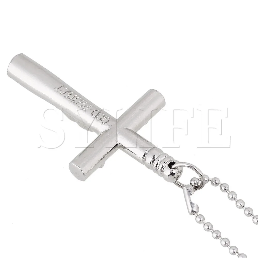 Silver Jesus Chrome plated steel Cross Drum Key Fashionable Chain