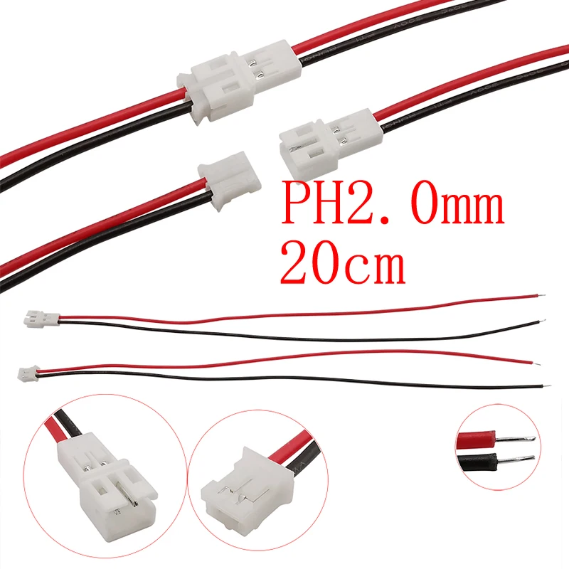 10Pair Mini JST 2 Pin Wire Connector 1.25mm / PH 2.0mm / SM / XH 2.54mm  Pitch 2P Male Plug Female Jack Socket Cable Connectors