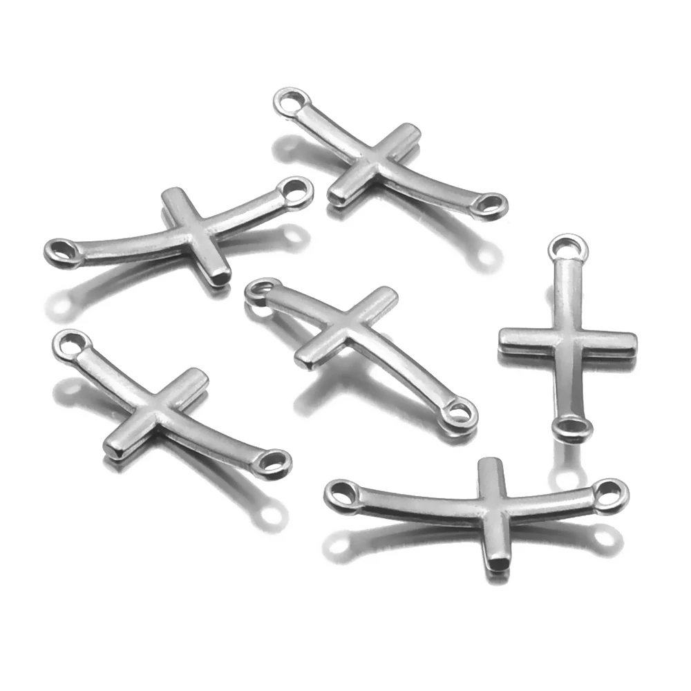 Aiovlo 10pcs/lot Stainless Steel Cross Charms Silver Sideways Mini Cross Charm/Pendant Diy Bracelet  Jewelry Making Supplies