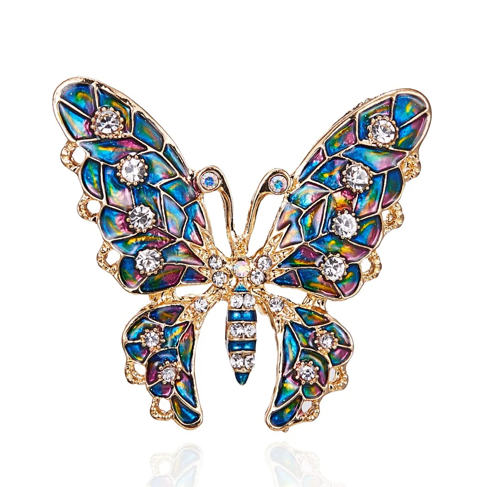 Vintage Bunte Schmetterling Broschen Kristall Strass Metall Emaille Pins Fliegen Insekt Tier Brosche Kleidung Schmuck Geschenke – Detail 26