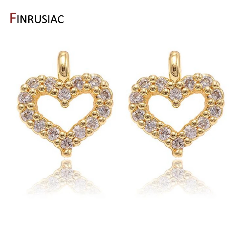 DIY Bracelet Necklace Extension Chain Charms Gold Plated Brass Zircon Small Heart Charm Pendant For Tail Extender Chain Fittings