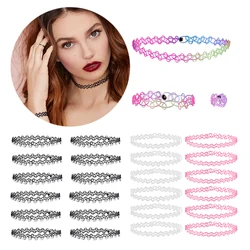 ZEMO 3/12pcs Gothic Kpop Tattoo Choker Bracelet Sets for Women Girls Chain Necklace Colorful Punk Rock Vintage Stretch Necklace