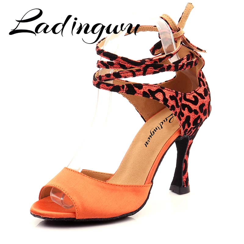 Ladingwu New Modern Leopard Suede Glitter Salsa Dance Shoes Woman Girls Simple Style Latin Dance Shoes Soft Bottom Ballroom Danc