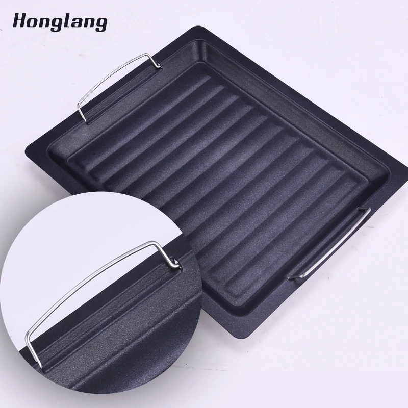 

Grill plate barbecue tool household Korean style BBQ non stick thickening steel pan roast plate outdoor charcoal roast dish