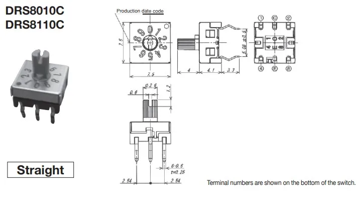 مفتاح كود رقمي دوار DRS8010C بمقبض 0-9 ، 10 تروس ، 6 أقدام ، 3:3