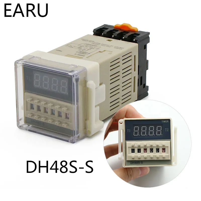 DH48S-S 0.1s-990h AC 110V 220V DC 12V 24V powtórzyć cykl SPDT programowalny Timer wyłącznik czasowy z przekaźnikiem z podstawą gniazda DH48S na szynę Din