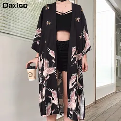 Japanese Traditional Japanese Kimono Cardigan Crane Woman Bathrobe Samurai Japanese Clothing Oriental Clothing Cosplay Blouse