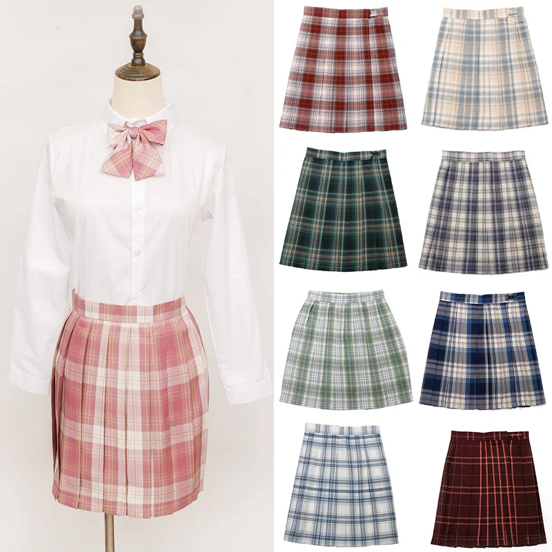 Girls Summer High Waist Pleated Plaid Skirt Japanese School Jk Uniform Dresses Student Cosplay Anime Cute Sexy Mini A-line Skirt