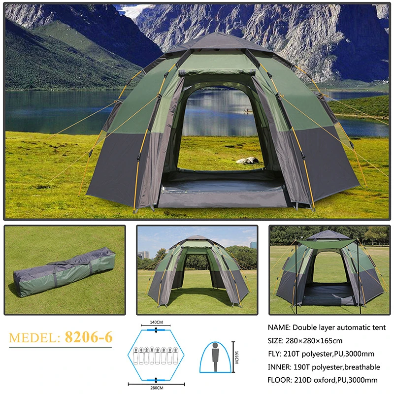 New 5-8 Person Automatic Camping Tent Ultralarge Tourist Gazebo Marquee Tent 280x280x165cm Pop Up Self Driving Mongolian Tent